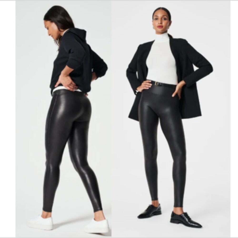 Spanx Faux Leather Leggings Tights Black Size Large